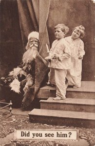 CHILDREN & SANTA CLAUS-DID YOU SEE HIM?~1910 CHRISTMAS POSTCARD