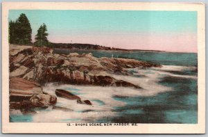 Vtg New Harbor Maine ME Shore Scene Surf Rocks Shoreline 1920s View Old Postcard