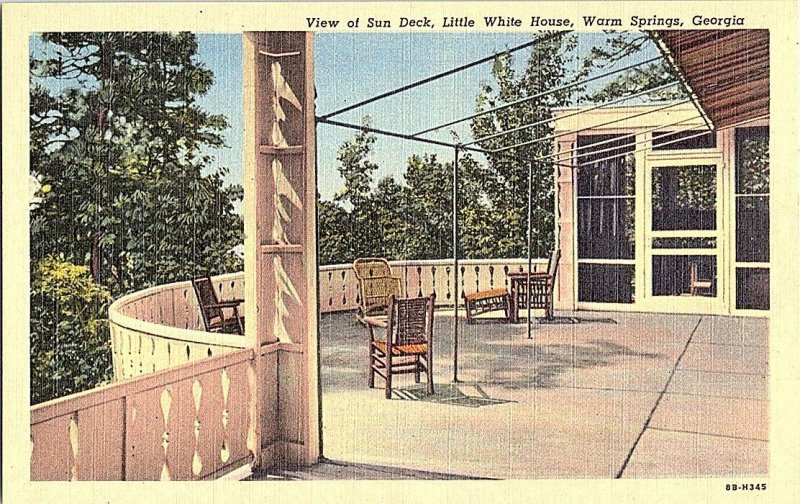 View Sun Deck Little White House Warm Springs GA Vtg Postcard Standard View Card 