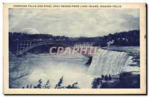 Old Postcard American Falls And Steel Arch Bridge From Luma Island Nigara Falls