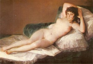 Nude. La Maja Desnuda, by Goya Fine painting, modern Spanish postcard