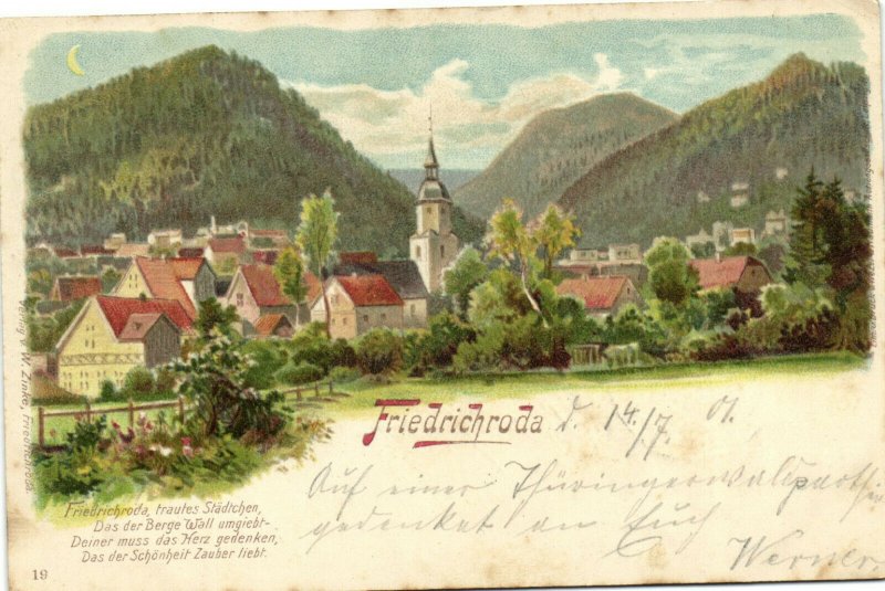 PC GERMANY, FRIEDRICHRODA, GENERAL VIEW, Vintage LITHO Postcard (b31922)