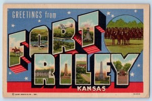 1951 Greetings From Fort Riley Large Letter View Kansas Correspondence Postcard