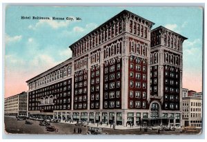 Kansas City Missouri MO Postcard Hotel Baltimore Building Exterior c1920's Cars