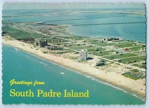 1960 South Padre Island Texas Postcard Greetings Growing Resort Birds Eye View