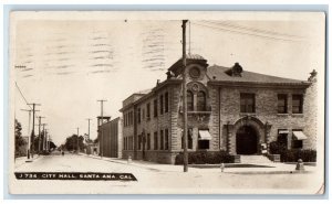 1924 The City Hall View Of Santa Ana California CA RPPC Photo Posted Postcard