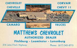 Leominster Lunenburg MA Matthews Motor Co. Chevrolet Car Dealership Postcard