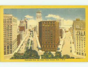 Linen WASHINGTON BOULEVARD AND STATLER HOTEL Detroit Michigan MI hr7572@