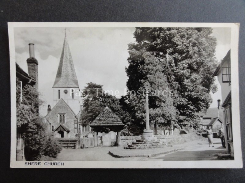 Surrey SHERE Church & Memorial - Old RP Postcard by T.A. Wilkie of Gomshall