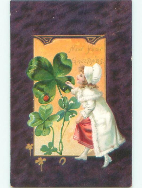 Pre-Linen New Year GIRL PAINTING SHAMROCK AB2618