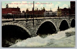 West Rochester NY~Court Street Bridge & Genesee At High Water~Vintage Postcard