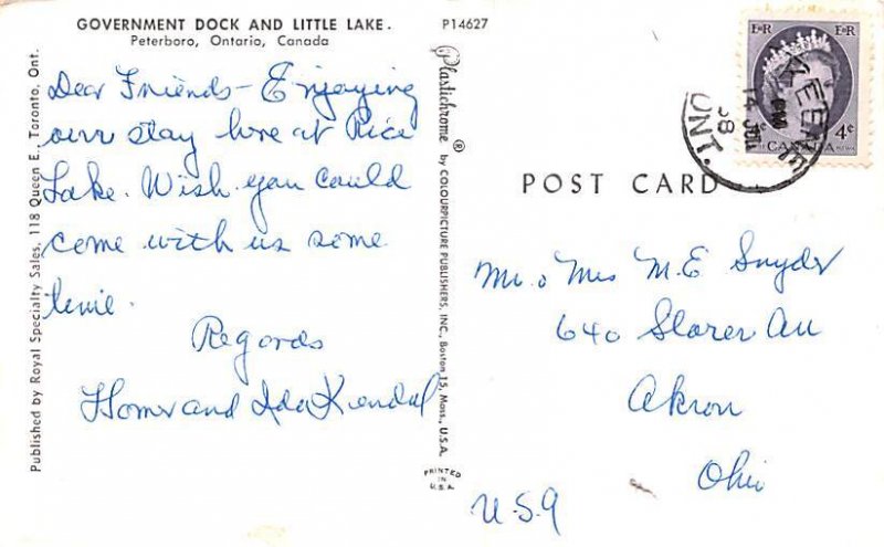 Government Dock and Little Lake Peterboro Postal Used Unknown 