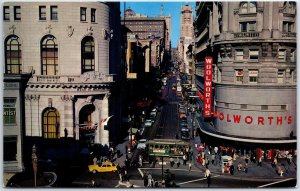 VINTAGE POSTCARD WOOLWORTH'S CORNER CABLE CAR TURNTABLE AT SAN FRANCISCO 1960s