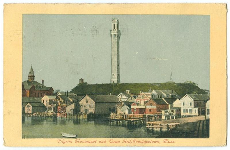 Pilgrim Monument and Town Hill, Provincetown, Mass, early 1900s used Postcard