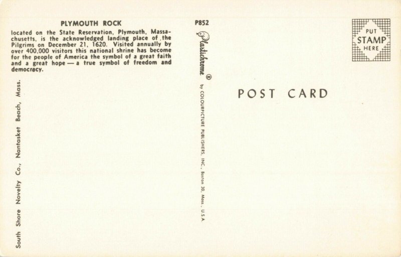 Postcard Plymouth Rock Massachusetts 
