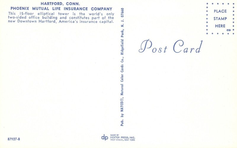 Vintage Postcard Phoenix Mutual Life Insurance Company Elliptical Hartford CT