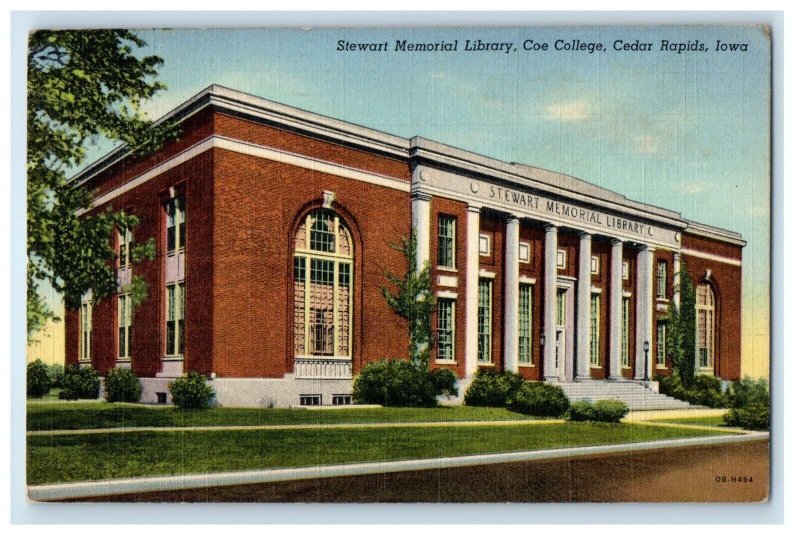 1944 Stewart Memorial Coe College Cedar Rapids Iowa IA Vintage Postcard 