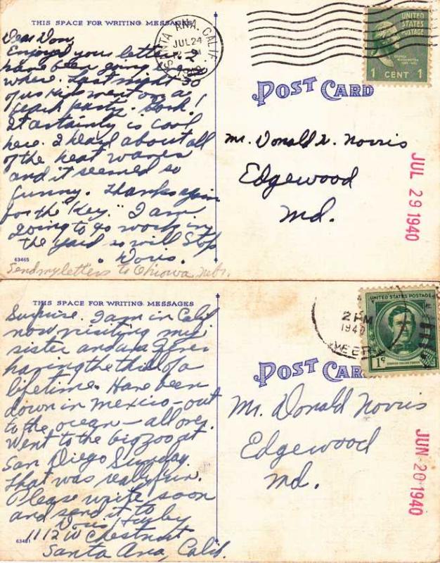 (2 cards) Greetings from Geneva NE, Nebraska pm 1940