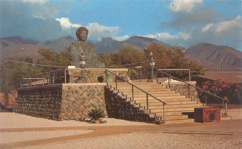 Maui Hawaii Great Buddha at Lahaina Jodo Mission Vintage Chrome Postcard