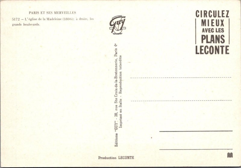France Postcard - Paris Et Ses Merveilles, L'Eglise De La Madeleine  RRR1508