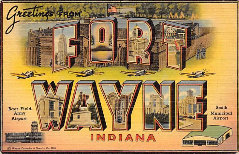 Greetings from Fort Wayne, Indiana, USA Large Letter Military Camp 1943 