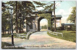 Vintage Baltimore Md Old Roman Gateway Clifton Park Postcard