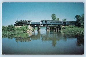 c1950's The Valley Railroad Crosses River Locomotive Essex Connecticut Postcard