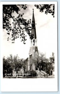 RPPC DEVILS LAKE, ND ~ ST. OLAF LUTHERAN CHURCH c1940s Ramsey County Postcard