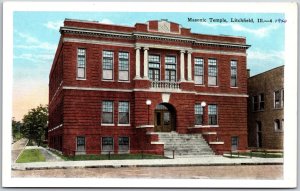 Masonic Temple Litchfield Illinois IL Roadway & Building Landmark Postcard