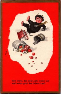 Krampus Wer Stürzt, Der Steht auch Wieder Saint Nicholas Devil Postcard C032 