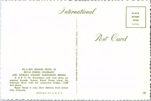 Rio Grande Train at Royal Gorge Colorado Highest Suspension Bridge Postcard