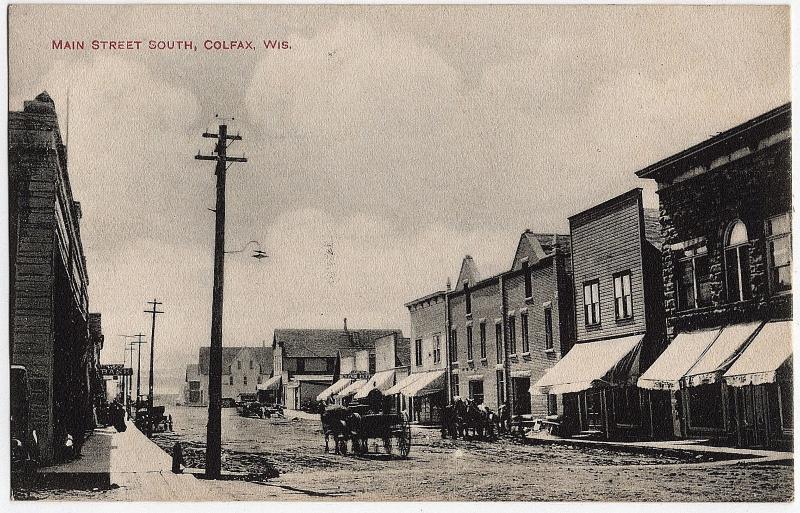 Colfax WI 1907 Wisconsin Main Street St. South Wagon Bank EARLY DB RARE Postcard