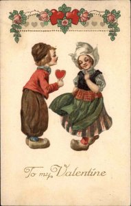 Winsch Valentine Young Dutch Couple in Love c1910 Vintage Postcard