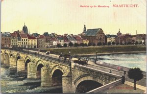 Netherlands Gezicht op de Maasbrug Maastricht Vintage Postcard 09.31