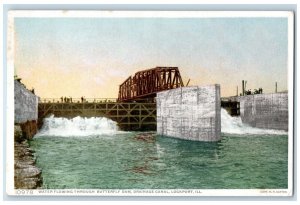 c1950's Waterflowing Butterfly Dam Drainage Canal Bridge Lockport IL Postcard