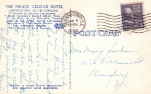 Vintage Postcard 1952 The Prince George Hotel Overlooking Georgetown Harbor S.C.