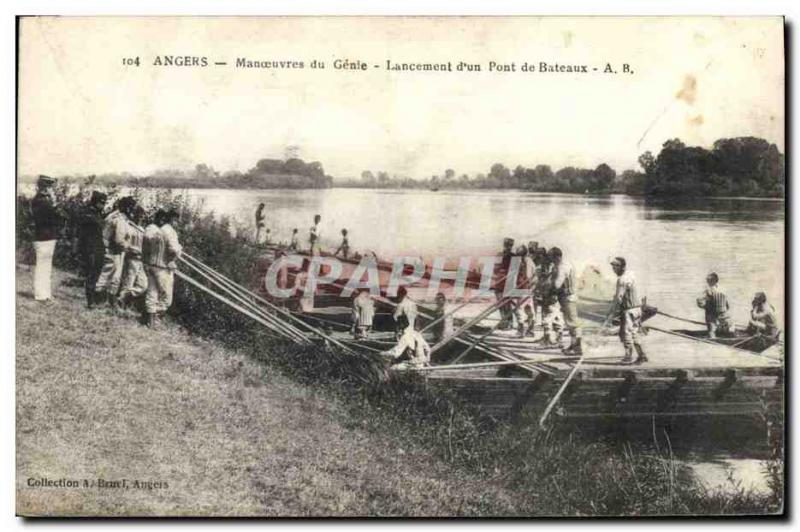 Old Postcard Militaria Angers Genie Launch Maneuvers & # 39un pontoon bridge