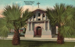 Vintage Postcard 1915 Mission Dolores Front View Palms Founded 1776 California