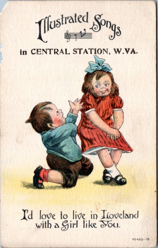 Postcard WV Central Station Illustrated Songs - live in Loveland boy to girl
