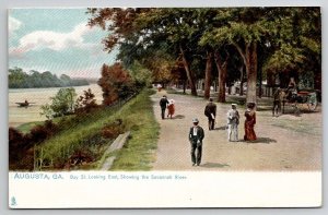 Georgia Augusta GA Bay St Looking East Showing Savannah River Postcard C32