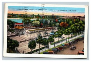 Vintage 1937 Postcard Shuffleboard Courts Antique Cars St. Petersburg Florida
