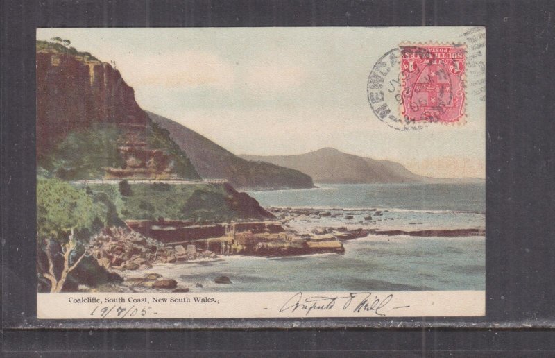 NEW SOUTH WALES, COALCLIFFE, SOUTH COAST, 1905 ppc., NEWCASTLE to Toowoomba.