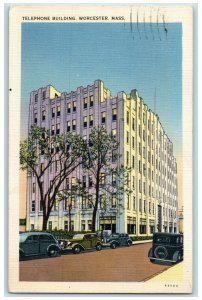 1939 Telephone Building Exterior Classic Cars Worchester Massachusetts Postcard