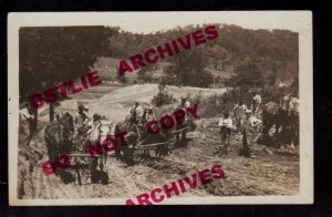 Wisconsin RPPC c1910 ROAD CREW Constructing Blading HORSE-DRAWN Workers WI KB