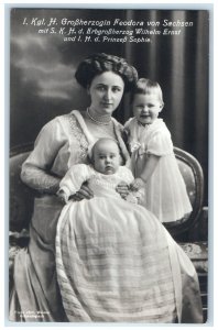 c1940's Grand Duchess Feodora of Saxony Germany and Kids RPPC Photo Postcard
