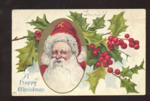 A HAPPY CHRISTMAS SANTA CLAUS HOLLY VINTAGE POSTCARD KNOXVILLE MAYQUIN ILL.