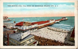 Postcard NJ Atlantic City Aerial View of Steel Pier Ocean & Boardwalk 1920s F12