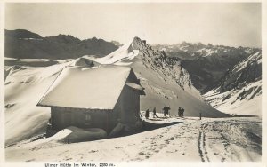 Mountaineering Austria Ulmer Hutte im Winter refuge hut photo postcard