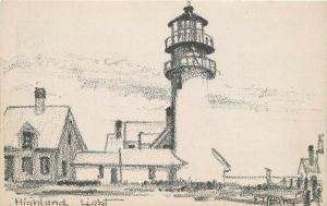 Artist impression 1930s Cape Cod Highland Lighthouse Colorcraft postcard 5573