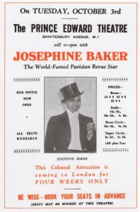 Josephine Baker 1933 Prince Edward London Theatre Poster Postcard